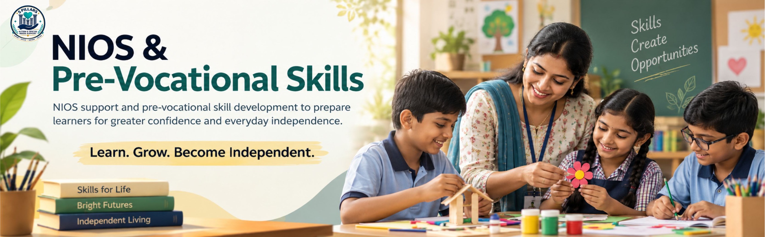 NIOS & Pre-Vocational Skills — Learn, Grow, Become Independent. NIOS support and pre-vocational skill development to prepare learners for greater confidence and everyday independence.